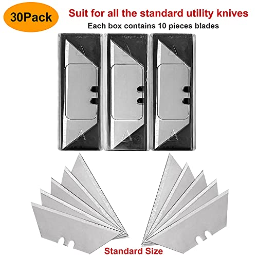 Vickay 30 Pack Utility Knife Blades, SK5 Box Cutter Blades, Razor Blades | Standard Replacement Blades for Heavy Duty Box Cutter Refills, for Cardboard, Leather, Drywall, Carpet, Rope, Pipe, etc - color: Silver, size: 30 Pack