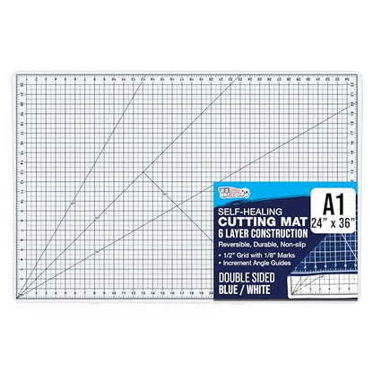 U.S. Art Supply 24"x36" Self-Healing Cutting Mat 5-Ply White/Blue | Double-Sided White/Blue Craft Mat, Non-Slip Cutting Mats for Crafts, Sewing, Quilting, Scrapbooking - color: White/Blue, size: 36"L x 24"W