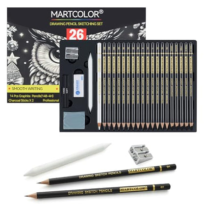 MARTCOLOR 26 Pcs Drawing Sketching Pencil Set, Graphite Pencils (14B-4H)
