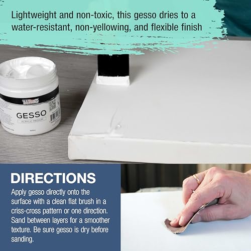 U.S. Art Supply White Gesso Primer - 16.9oz (500ml) for Oil & Acrylic Paint - Superior Coverage, Canvas Prep, Mixable White Gesso Paint Artists - color: White