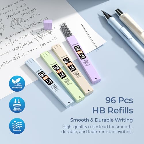 Nicpro Pastel Mechanical Pencil Set, 0.7mm Cute Pencils, Fast Click, 4 Pack | Mechanical Pencils Bulk, 8 Tubes HB Lead Refills, Erasers+9 Refills, Storage Case, for School Writing Drawing Note Taking - style: 4PCS-0.7mm
