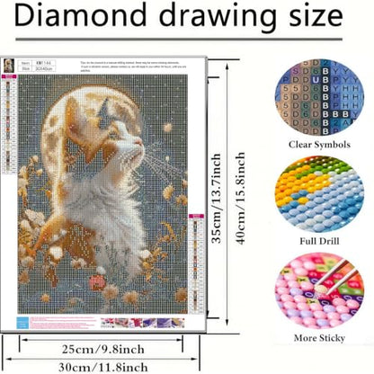 Moon Cat 5D Diamond Painting Kit, Wildflower Diamond Art for Adults | Full Round DrillDiamond Dots Kits Gem Arts DIY Crafts for Home Wall Deco Present Cat Lovers12x16inch - color: KM1144-1