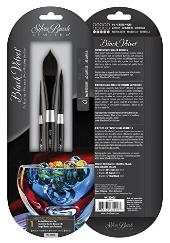Silver Brush Limited Black Velvet Master Watercolor Paintbrush Set, 3pc - color: Master Watercolor Set, size: 3 Pc