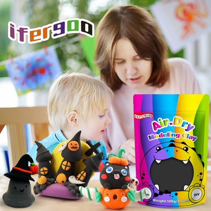 ifergoo 100g Black Air Dry Clay, 3.5oz DIY Creative Modeling Clay for Kids | Refill Foam Magic Clay for School Art & Craft Project, Slime Supplies, Ultra-light & Soft, Gift for Age 3-12 Boys & Girls - color: Black/100g