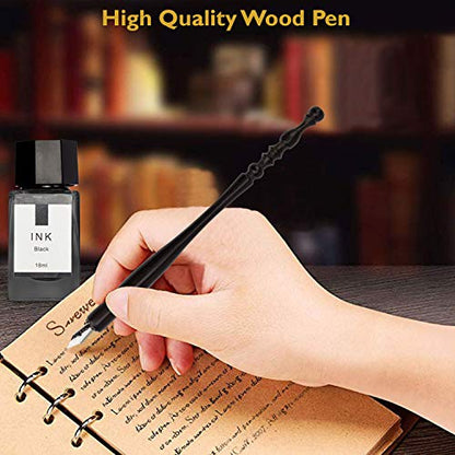 Calligraphy Set for Beginners, Dip Pen Set with 19 Nibs, Oblique Pen Holder, Wooden Pen Set