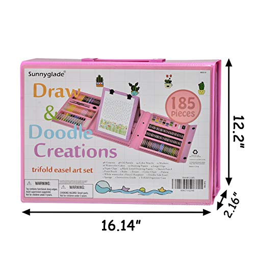 Sunnyglade 185 Pieces Double Sided Trifold Easel Art Set Art Supplies Pink - color: Pink