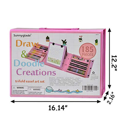 Sunnyglade 185 Pieces Double Sided Trifold Easel Art Set Art Supplies Pink - color: Pink