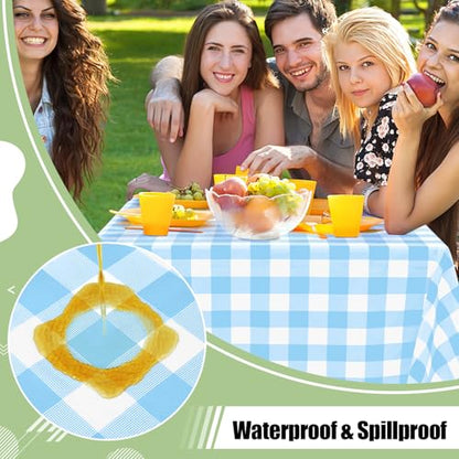4 Packs Buffalo Disposable Table Cloth, 54 x 108 Inch Waterproof Plastic Tablecloth, Rectangle Baby Blue and White Checkered Table Covers for Picnic, Birthday, Party, Back to School - color: Baby Blue and White, size: 54" x 108" - 4 Pack
