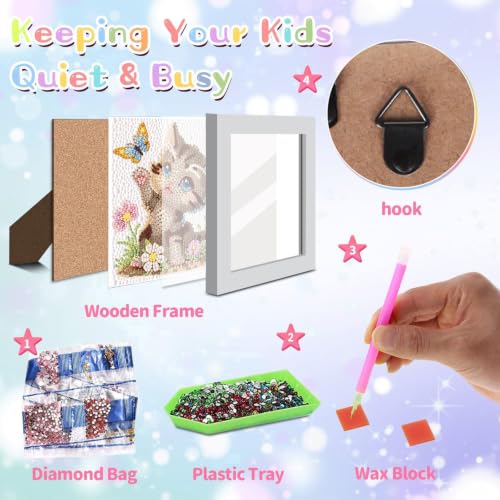 Cat Diamond Art Painting Kits for Kids with Frame Ages 4-8-12 (7x7 inch) - color: CC1151
