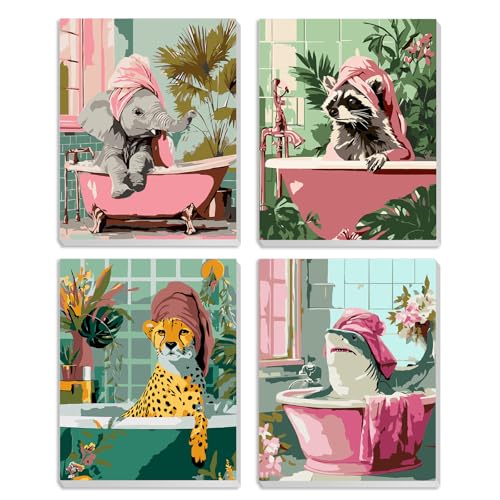 MXJSUA 4 Pack Elephant Shark Animals Framed Paint by Numbers Kit with Canvas for Adults Beginner, DIY Acrylic Oil Painting Kits with Brushes for Home Wall Decor Gift (8x10 inch) - color: Elephant Shark Animals