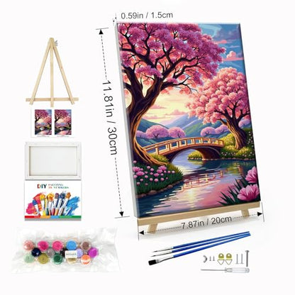 JOOZ 5D Landscape Paint by Numbers Kit for Adults with Frame, 8x12 Inch - color: Cherry Blossom 065