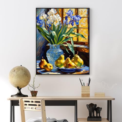 Stained Glass Flower Paint by Numbers Kit for Adults Without Frame 16x20 IN - color: YOPNF10