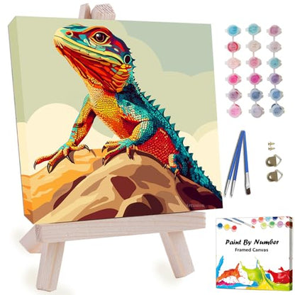 Artunion Framed Paint by Numbers Kit for Adults Beginners & Kids Ages 8-12,Lizard Paint by Number with Frame,Animal Paint by Numbers Kit on Canvas 10 * 10 Inch Without Easel - color: ZXT-393-F