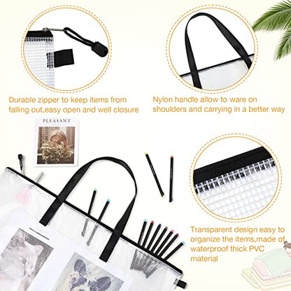 20 Pcs Art Portfolio Bag, 19'' x 25'' Clear Portfolio Folder for Artwork with Zipper and Handle A4 Pencil Bag 9'' x 13'' Plastic Mesh Zipper Pouch for Large Posters Artwork Bulletin Boards Painting