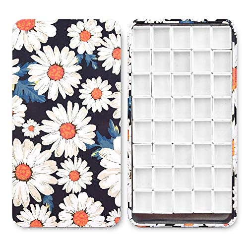 qianshan 40Pcs Empty Half Pans Watercolor Tin Palette with Magnetic Stripe | Travel Tin Palette Case,Portable Artist Paints Half Pan Kits,DIY Watercolor Oils Acrylics Painting Drawing Daisy - color: Daisy