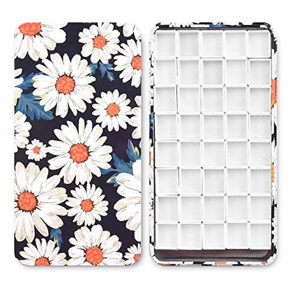 qianshan 40Pcs Empty Half Pans Watercolor Tin Palette with Magnetic Stripe | Travel Tin Palette Case,Portable Artist Paints Half Pan Kits,DIY Watercolor Oils Acrylics Painting Drawing Daisy - color: Daisy