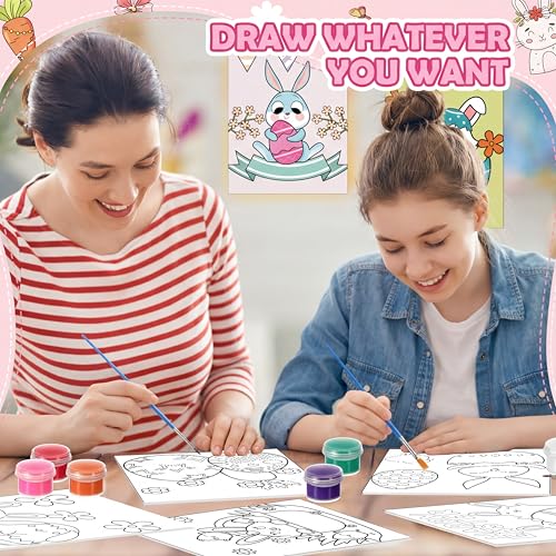 Blosssound 10 Set Easter Pre Printed Canvas Bunny Pre Drawn Canvas Painting with Easel Kits 5" x 7" Outline Painting Panels for Beginners, DIY Craft Project, Party Favor, Home Decors - style: Bohemian