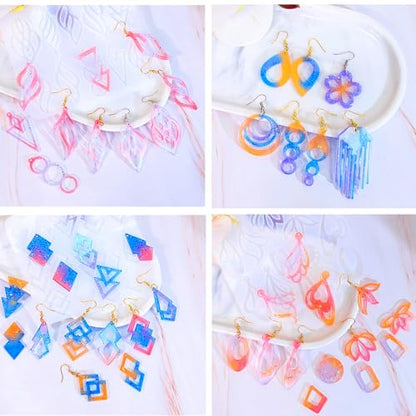 104Pcs Geometric Resin Earring Molds Kit, Irregular Shaped Earrings Silicone Mold for Epoxy Resin Dangle Drop Jewelry Molds Making Kit with 100 Earring Hook for Earrings Necklace Pendants (clear) - color: clear