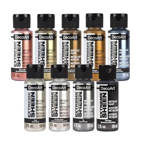 DecoArt Extreme Sheen Metallics Acrylic Paint Set – Starter Set of 9 Bottles (2 fl oz) – Premium Art and Craft Metallic Paints - color: Multi - Extreme Sheen 9 Piece
