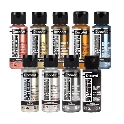 DecoArt Extreme Sheen Metallics Acrylic Paint Set – Starter Set of 9 Bottles (2 fl oz) – Premium Art and Craft Metallic Paints - color: Multi - Extreme Sheen 9 Piece