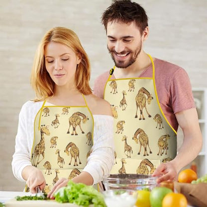 Apron with 2 Pockets,Kitchen Chef Artist Aprons for Cooking Gardening Baking Painting, Waterproof Apron 33" x 27" - color: Giraffe