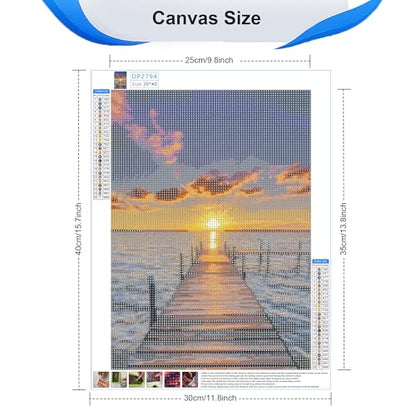 ossomo Diamond Painting Kits for Adults,Sunset Pier Full Drill Diamond Art Kits Diamond Dots Paintings for Beginners,Round 5D DIY Arts and Crafts for Home Wall Decor 12x16 inch