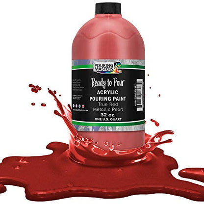 Pouring Masters True Red Metallic Pearl Ready to Pour Acrylic Pouring Paint - Premium 32-Ounce Pre-Mixed Fluid Acrylic Paint - Fluid Art Supplies for Canvas, Wood, Paper, Tile & Rocks - color: True Red Metallic Pearl, size: 32 Fl Oz (Pack of 1)
