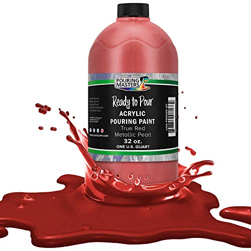 Pouring Masters True Red Metallic Pearl Ready to Pour Acrylic Pouring Paint - Premium 32-Ounce Pre-Mixed Fluid Acrylic Paint - Fluid Art Supplies for Canvas, Wood, Paper, Tile & Rocks - color: True Red Metallic Pearl, size: 32 Fl Oz (Pack of 1)