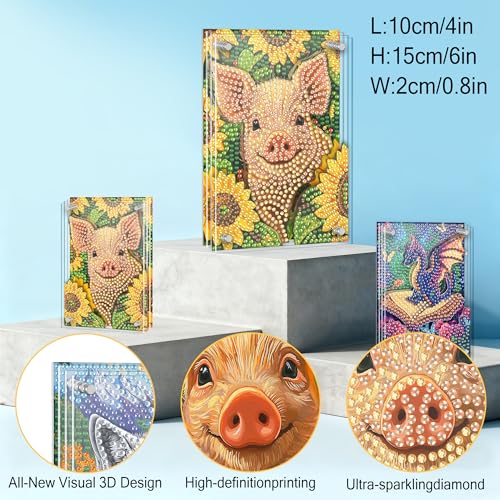 SKRYUIE DIY Acrylayers Diamond Art Kits for Adults, Pig Multi-Layer Acrylic Diamond Painting Kits, 4-Layered Magnetic Stand-Up Tabletop Decor, Unique Multi-Dimensional Craft Gift 4x6 Inch A11 - color: Colorful-11