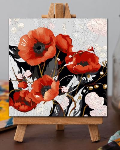 Blissroot Framed Paint by Numbers Kit for Adults Beginner&Kids Ages 8-12, 10x10inch Poppies Paint by Numbers with Frame,Small Poppy Flower Paint by Number Framed Canvas (Without Easel) - color: BR003F, size: 10"x10"