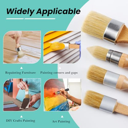 Mister Rui Chalk Wax Paint Brush 4 pcs, Large Wax Brush for Furniture | Natural Bristles Stencil Paint Brushes for All in One Paint, Acrylic Paint, Cabinets for Home Decor, Art Crafts, No Shedding - size: 4PCS, 1 Medium, 3 Small