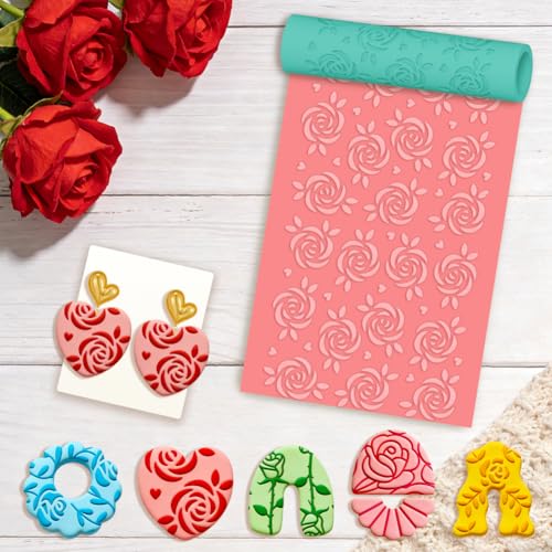 beinkmake 5Pcs Rose Pattern Polymer Clay Texture Rollers, Plastic Clay Tools with Storage Case for DIY Jewelry Making, Scrapbooking, Pottery Crafting - color: Rose Pattern