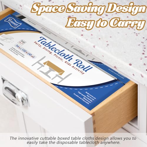 Plastic Table Cover Roll Disposable Tablecloth: 54in X 120ft Table Covers Plastic Table Cover Roll with Easy Slide Cutter Plastic Table Cloths for Parties Disposable-Gold - color: Gold, size: 1440" x 54" (Rectangular)