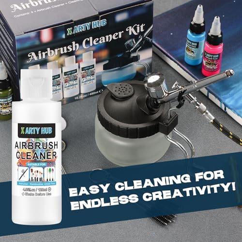 X ARTY HUB Airbrush Cleaning Kit, 16.2 fl oz Cleaner, Cleaning Pot & Tools - size: Airbrush Cleaning Kit with 16.2 fl oz Cleaner