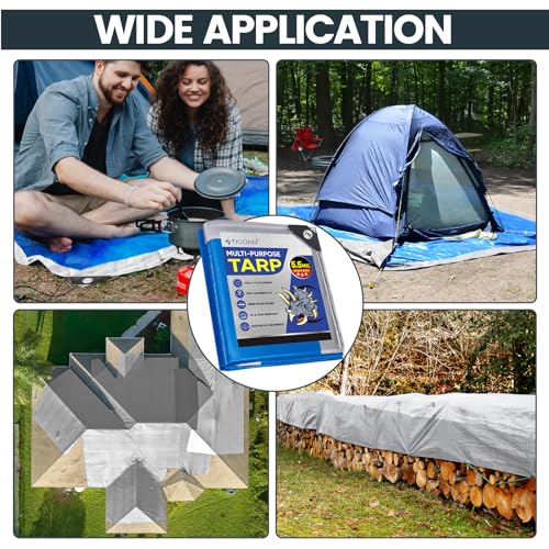 TICONN Heavy Duty Tarp Cover, Extra Thick Tarps Waterproof Tear and Rip Proof UV Resistant Tarpaulin with Reinforced Grommets and Edges (5.5 Mil, 6'x8') - color: Blue, size: 6'x8', 5.5 Mil
