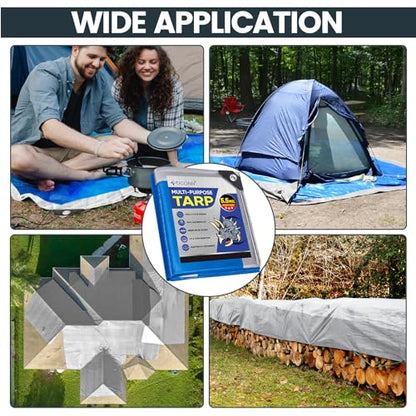 TICONN Heavy Duty Tarp Cover, Extra Thick Tarps Waterproof Tear and Rip Proof UV Resistant Tarpaulin with Reinforced Grommets and Edges (5.5 Mil, 6'x8') - color: Blue, size: 6'x8', 5.5 Mil