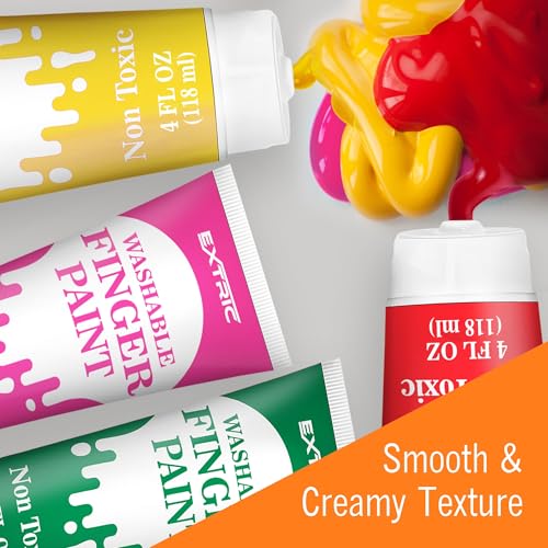 EXTRIC Finger Paint for Toddlers 1-3 Washable 8 PK, 4 OZ Tempera Paints | Includes: 8 Colors of 4 oz Finer Paints, Features: Non-Toxic, Washable, Use: At Home and School Crafts, Ages: Toddler, Kids - size: 4 Fl Oz (Pack of 8)