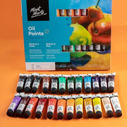 Mont Marte Oil Paint Set Signature 24pc x 0.4oz, Good Coverage, Good Tinting Strength, for Beginners, Students and Artists