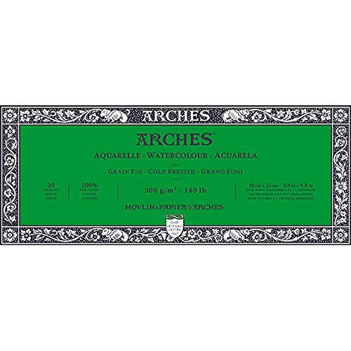 Arches Watercolor Paper Block, Cold Press, 3.9" x 9.8", 140 pound (1795056)