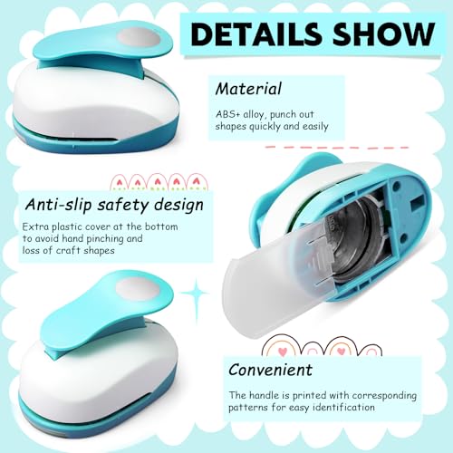 CHENGU 6 Pcs Circle Punch Set 3in/2in/1.5in/1in/0.6in/0.3in Scrapbook Hole Punchers Crafting with 10 Sticker Paper Round Cutter Scrapbook for Office Supplies DIY Albums Photos(Blue) - color: Blue, style: Circle