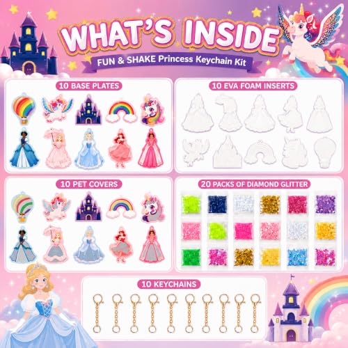 DIY Glitter Craft Kit with Keychains - Mess-Free Arts and Crafts for Kids Ages 4-8, Fun Shake-It Activity, Creative Travel Toys, Party Favors & Birthday Gifts for Girls 4-9 - color: pink