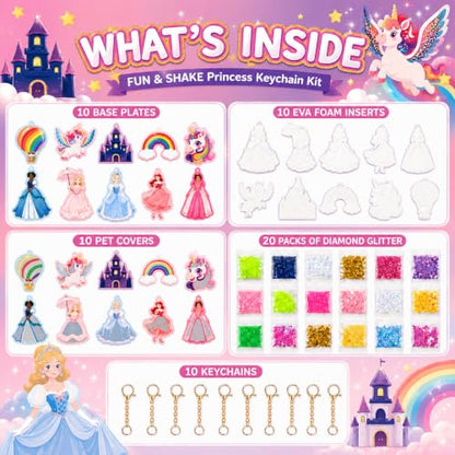 DIY Glitter Craft Kit with Keychains - Mess-Free Arts and Crafts for Kids Ages 4-8, Fun Shake-It Activity, Creative Travel Toys, Party Favors & Birthday Gifts for Girls 4-9 - color: pink
