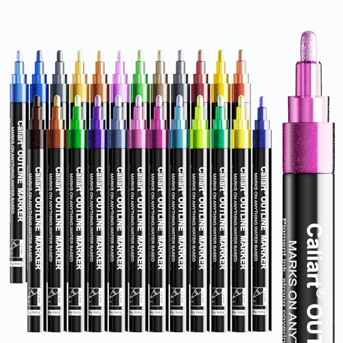 Caliart 24 Colors Outline Markers Shimmer Glitter Pens - color: 24 Colors
