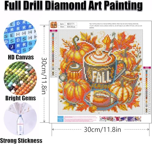 Ekuxom 3 Pack Fall Diamond Art Kits for Adults - Pumpkin Diamond Painting | 5D DIY Round Full Drill Diamond Dot Gem Art Crystal Kits for Home Wall Decor 12X12 inch - color: 3 Pack-Pumpkin