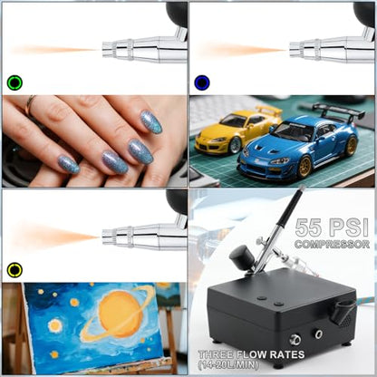 Roizefar Airbrush Cleaning Kit, Airbrush Cleaning Pot with 6 Airbrush Cleaner and 2 Thinner Airbrush Kit with Compressor, 55 PSI Non-Clogging Air Brush Painting Set Perfect for Painting, Modeling