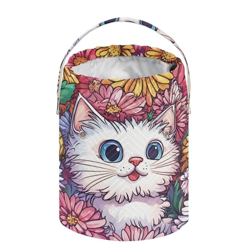 Cute Chrysanthemum Cats Butterflies Yarn Bag Small Crochet Bag Drawstring Yarn Storage Organizer Knitting Project Bags Potable Yarn Holder with Holes Handle Crocheting Needles Knitting Access - color: Cute Chrysanthemum Cats Butterflies