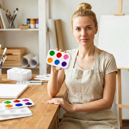 Cedilis 100 Pack White Art Paint Tray Palette, Rectangular Plastic Paint Tray for Kids, Adult, Student Watercolor Craft DIY Art Painting, 6 Wells, Easy to Clean