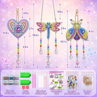 Diamond Art for Kids 8-12, 3 PCS Diamond Art Painting Sun Catcher for Girls - color: Yellow, Blue and Pink
