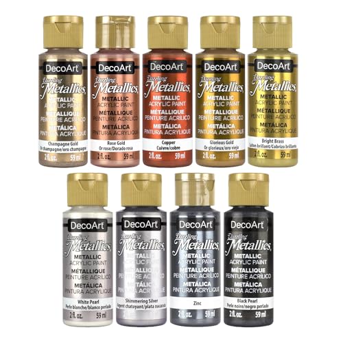DecoArt Americana Dazzling Metallics Acrylic Paint Set – Starter Set, 9 Bottles (2 fl oz) – Craft Metallic Paints for Canvas, Wood & DIY Projects - color: Multi - Starter