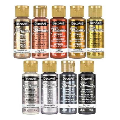 DecoArt Americana Dazzling Metallics Acrylic Paint Set – Starter Set, 9 Bottles (2 fl oz) – Craft Metallic Paints for Canvas, Wood & DIY Projects - color: Multi - Starter